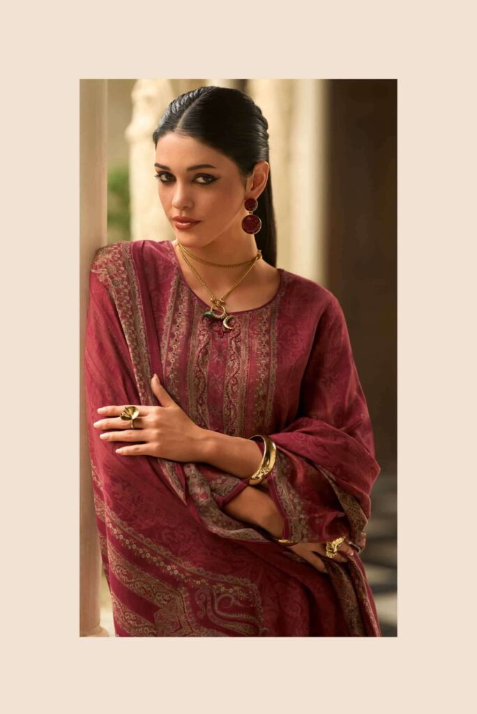 My Fashion Road Varsha Paisley Veil Digital Printed Pashmina Satin Suit | PV – 02