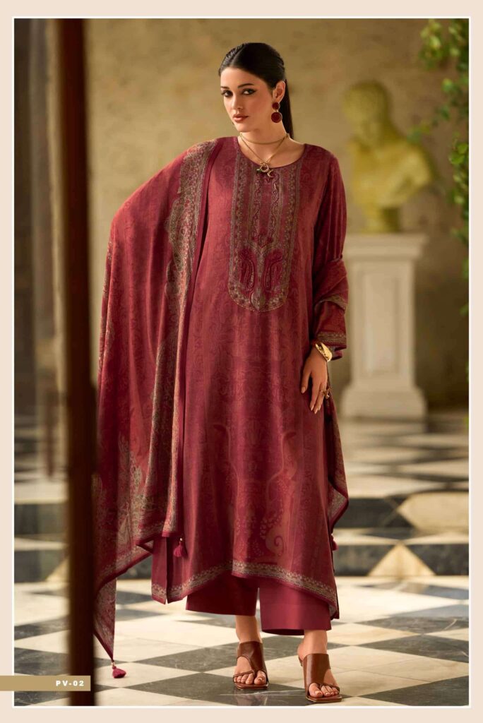 My Fashion Road Varsha Paisley Veil Digital Printed Pashmina Satin Suit | PV – 02
