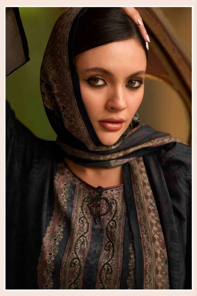 My Fashion Road Varsha Paisley Veil Digital Printed Pashmina Satin Suit | PV – 01