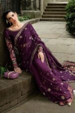 My Fashion Road MARIA B Soiree Unstitched Embroidered Chiffon Saree WF-09-01-Purple