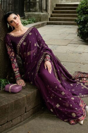 My Fashion Road MARIA B Soiree Unstitched Embroidered Chiffon Saree WF-09-01-Purple