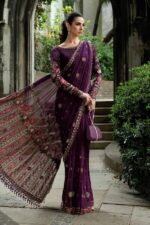 My Fashion Road MARIA B Soiree Unstitched Embroidered Chiffon Saree WF-09-01-Purple