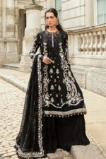 My Fashion Road MARIA B Soiree Unstitched Embroidered Raw Silk Suit WF-09-03-Black