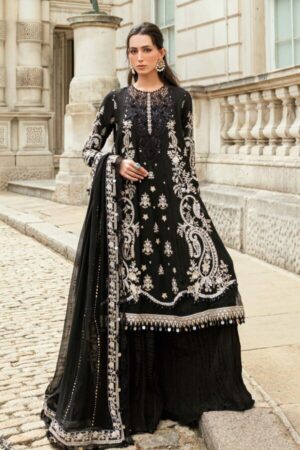 My Fashion Road MARIA B Soiree Unstitched Embroidered Raw Silk Suit WF-09-03-Black