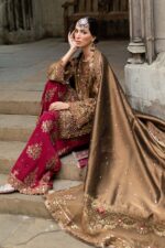 My Fashion Road MARIA B Soiree Unstitched Embroidered Raw Silk Suit WF-09-04-Tambaku Brown