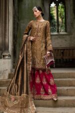 My Fashion Road MARIA B Soiree Unstitched Embroidered Raw Silk Suit WF-09-04-Tambaku Brown