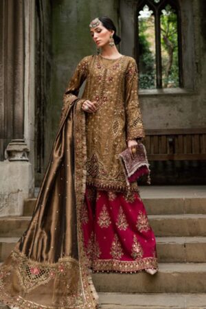 My Fashion Road MARIA B Soiree Unstitched Embroidered Raw Silk Suit WF-09-04-Tambaku Brown