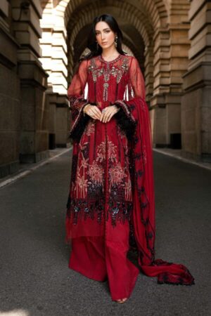 My Fashion Road MARIA B Soiree Unstitched Embroidered Organza Suit WF-09-06-Red