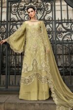 My Fashion Road MARIA B Soiree Unstitched Embroidered Raw Silk Suit WF-09-08-Olive Green