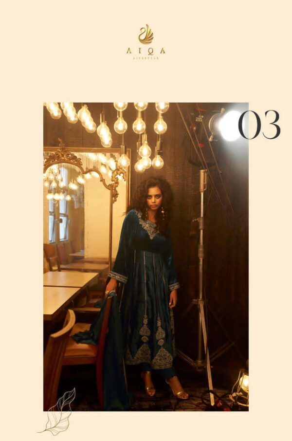 My Fashion Road Aiqa Grey And Gold Partywear Style Velvet Latest Designer Suit | A – 1703