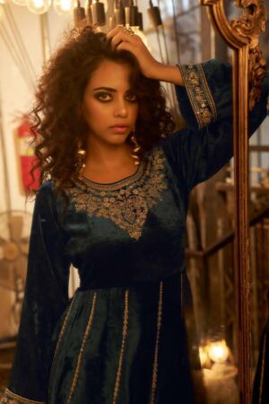 My Fashion Road Aiqa Grey And Gold Partywear Style Velvet Latest Designer Suit | A – 1703