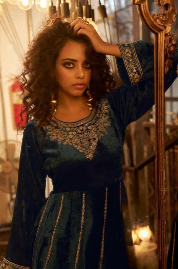 My Fashion Road Aiqa Grey And Gold Partywear Style Velvet Latest Designer Suit | A – 1703