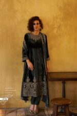 My Fashion Road Aiqa Grey And Gold Partywear Style Velvet Latest Designer Suit | A – 1706