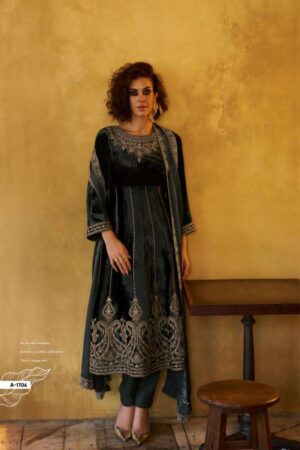 My Fashion Road Aiqa Grey And Gold Partywear Style Velvet Latest Designer Suit | A – 1706