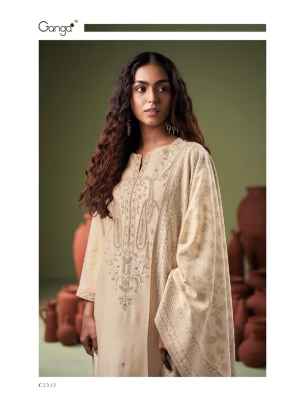 My Fashion Road Ganga Fashion Mavira Premium Pure Wool Pashmina Suit | C2312