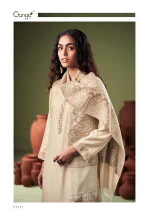 My Fashion Road Ganga Fashion Mavira Premium Pure Wool Pashmina Suit | C2315