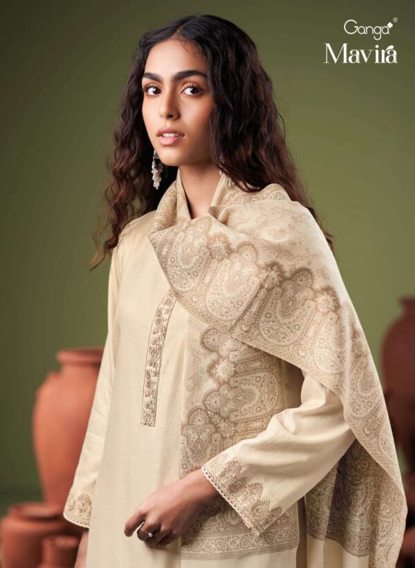 My Fashion Road Ganga Fashion Mavira Premium Pure Wool Pashmina Suit | C2315