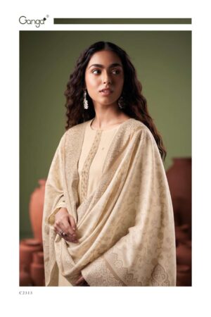 My Fashion Road Ganga Fashion Mavira Premium Pure Wool Pashmina Suit | C2313