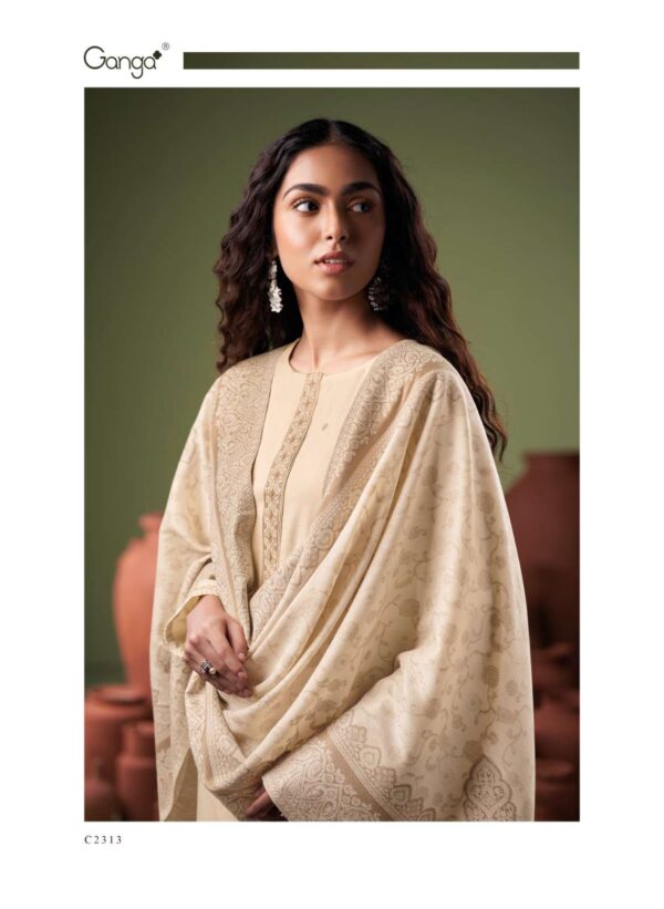 My Fashion Road Ganga Fashion Mavira Premium Pure Wool Pashmina Suit | C2313