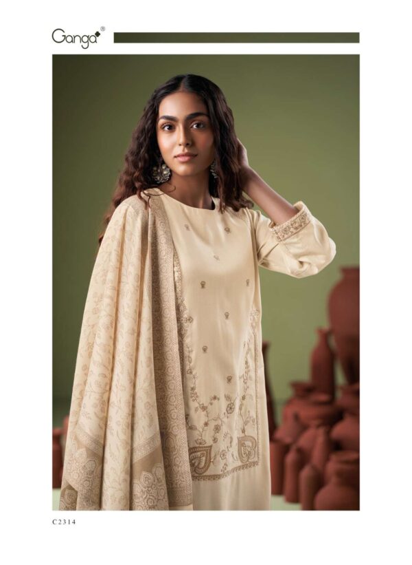 My Fashion Road Ganga Fashion Mavira Premium Pure Wool Pashmina Suit | C2314