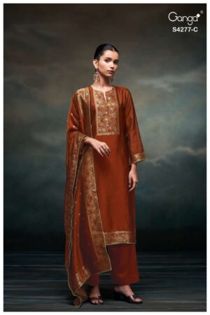My Fashion Road Ganga Fashion Orielle Pure Woven Silk Designer Suit | S4277 – C
