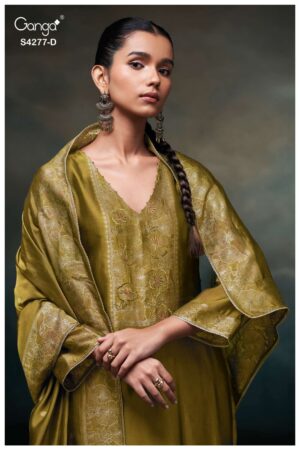 My Fashion Road Ganga Fashion Orielle Pure Woven Silk Designer Suit | S4277 – D