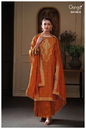 My Fashion Road Ganga Fashion Tiyah Pure Woven Silk Designer Suit | S4146 – A