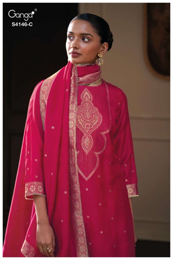 My Fashion Road Ganga Fashion Tiyah Pure Woven Silk Designer Suit | S4146 – C
