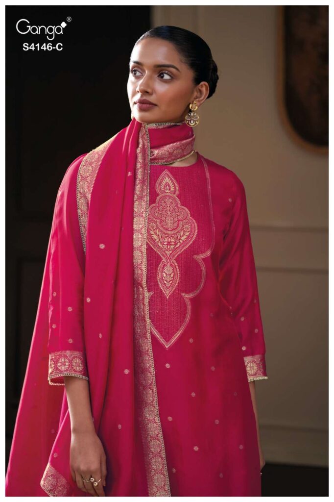 My Fashion Road Ganga Fashion Tiyah Pure Woven Silk Designer Suit | S4146 – C