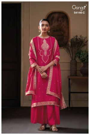 My Fashion Road Ganga Fashion Tiyah Pure Woven Silk Designer Suit | S4146 – C