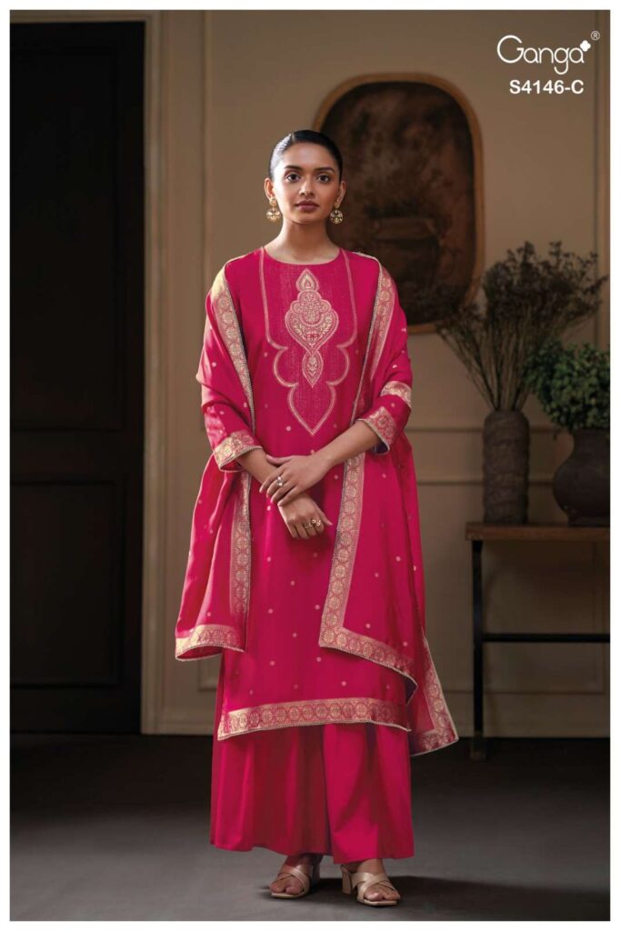 My Fashion Road Ganga Fashion Tiyah Pure Woven Silk Designer Suit | S4146 – C