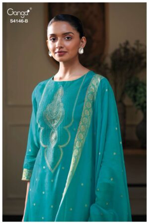 My Fashion Road Ganga Fashion Tiyah Pure Woven Silk Designer Suit | S4146 – B