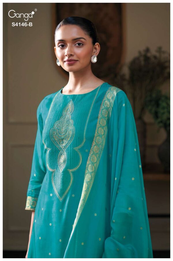 My Fashion Road Ganga Fashion Tiyah Pure Woven Silk Designer Suit | S4146 – B