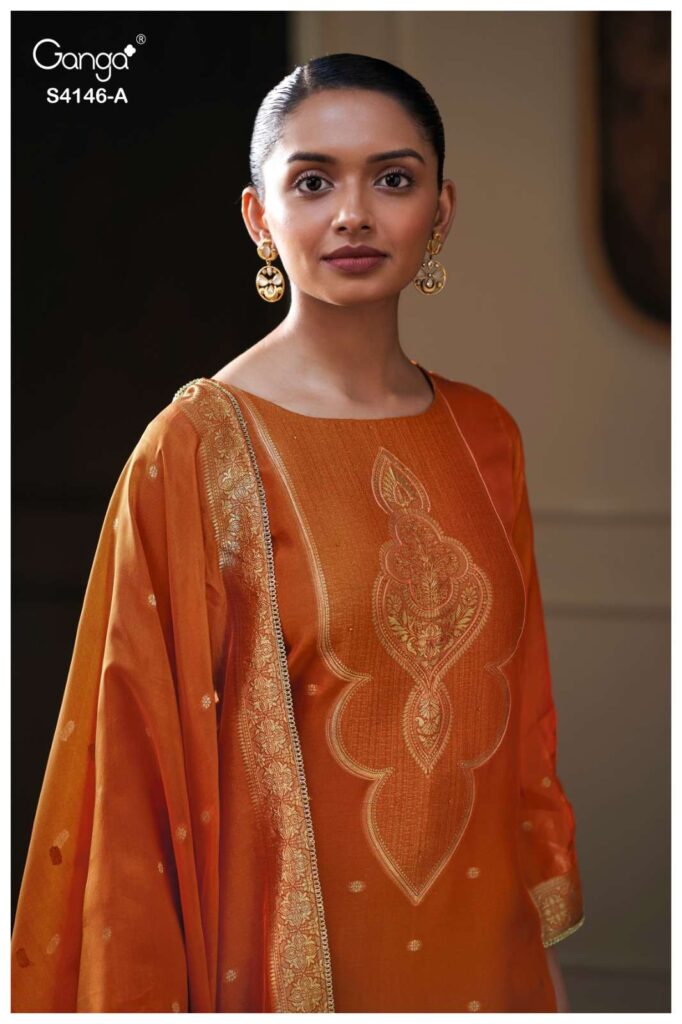 My Fashion Road Ganga Fashion Tiyah Pure Woven Silk Designer Suit | S4146 – A