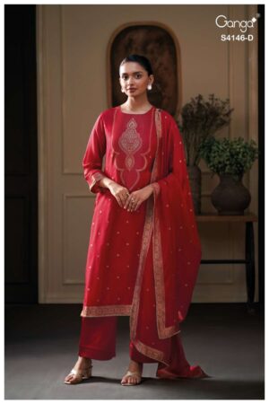 My Fashion Road Ganga Fashion Tiyah Pure Woven Silk Designer Suit | S4146 – D