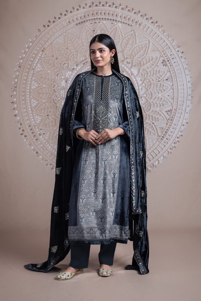 My Fashion Road Naariti Velvet Winter Unstitched Collection Ladies Suit – F