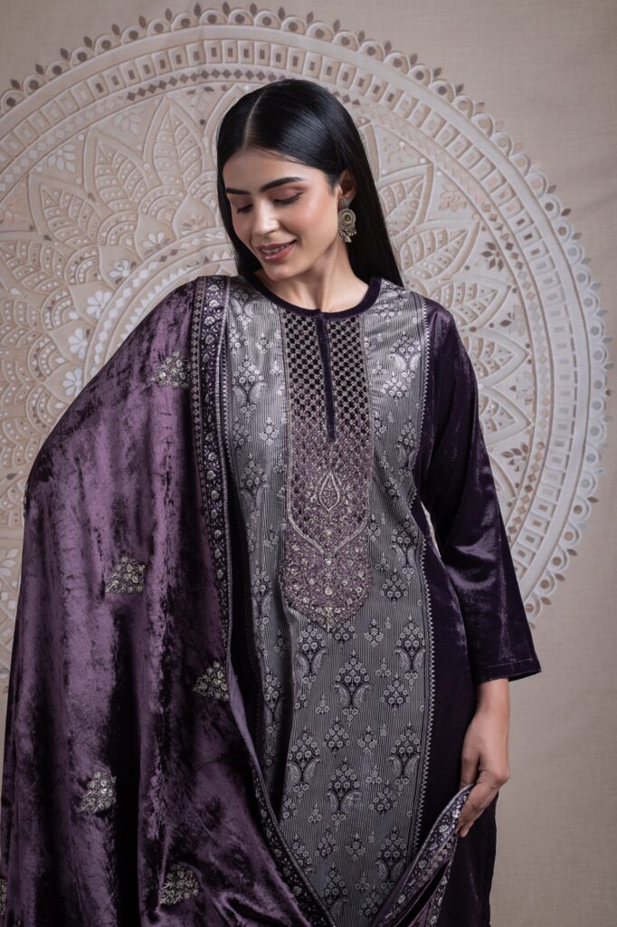 My Fashion Road Naariti Velvet Winter Unstitched Collection Ladies Suit – E