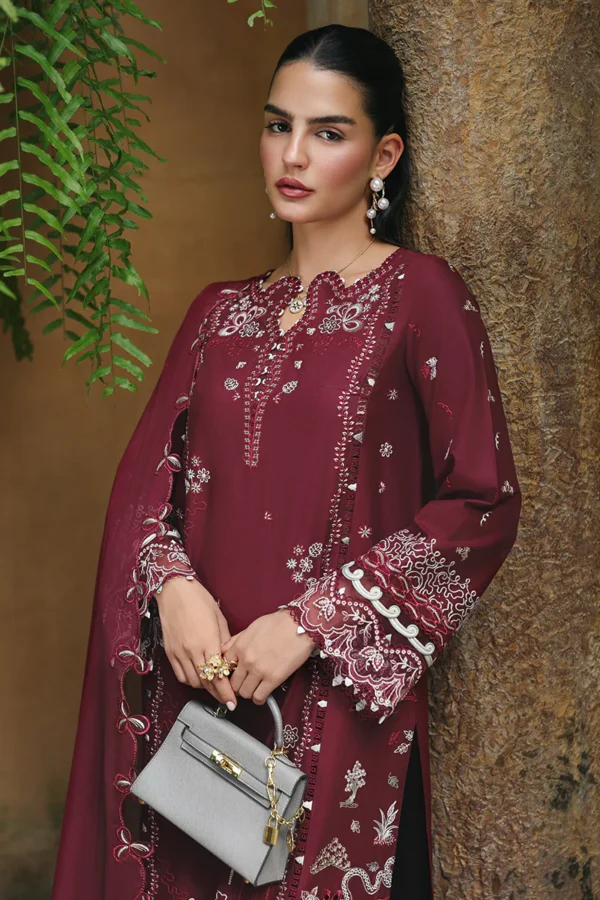 My Fashion Road Qalamkar Qline Lawn Collection 2026 | RP-12 GARNET