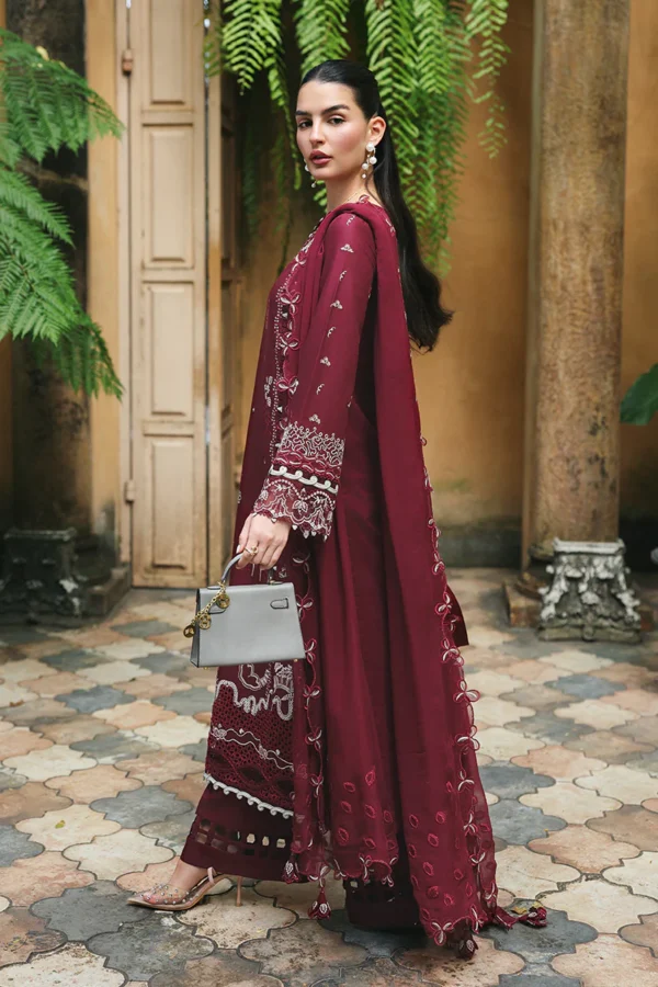My Fashion Road Qalamkar Qline Lawn Collection 2026 | RP-12 GARNET