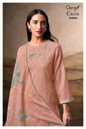 My Fashion Road Ganga Fashion Cazia Printed Cotton Linen Suit | S3694 – D