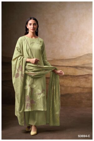 My Fashion Road Ganga Fashion Cazia Printed Cotton Linen Suit | S3694 – C