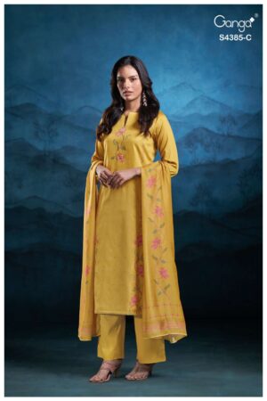 My Fashion Road Ganga Fashion Fayisha Pure Cotton Satin Ladies Suit | S4385 – C