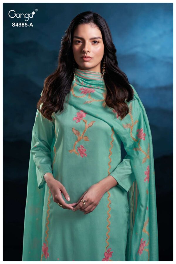 My Fashion Road Ganga Fashion Fayisha Pure Cotton Satin Ladies Suit | S4385 – A