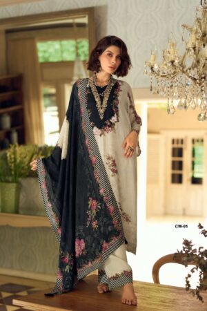 My Fashion Road Varsha Cloud White Exclusive Designs Muslin Suit | CW – 01