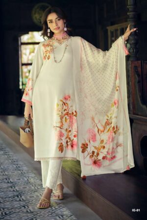 My Fashion Road Varsha Ivory Gold Digital Printed Muslin Dress | IG – 01