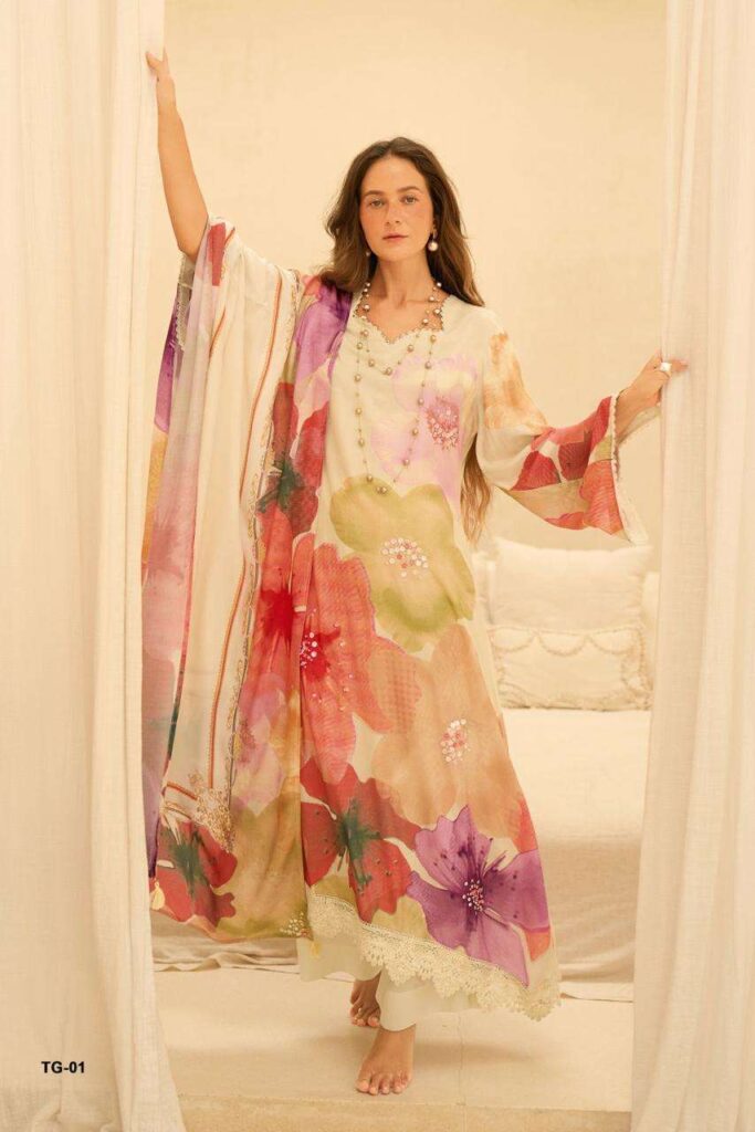 My Fashion Road Varsha Touch Of Gold Exclusive Designs Muslin Suit | TG – 01