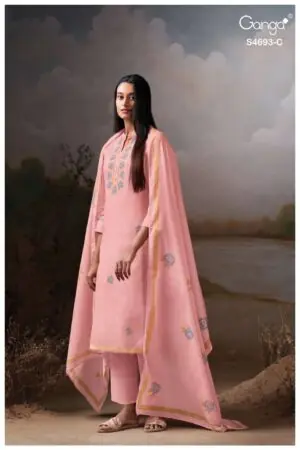My Fashion Road Ganga Fashion Alessia Pure Organdy Fancy Suit | S4693 – C