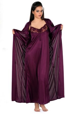 My Fashion Road Zyvera Luxury Satin 2 pcs Bridal Nightwear Set | Buy1get1