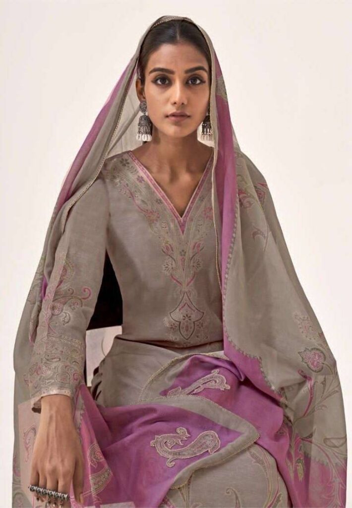 My Fashion Road Omtex Sinhasan Pure Linen Jacquard Ladies Dress | 15311- B
