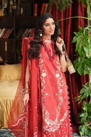 My Fashion Road Maryam Hussain Pakistani Luxury Lawn Suit | Crimson